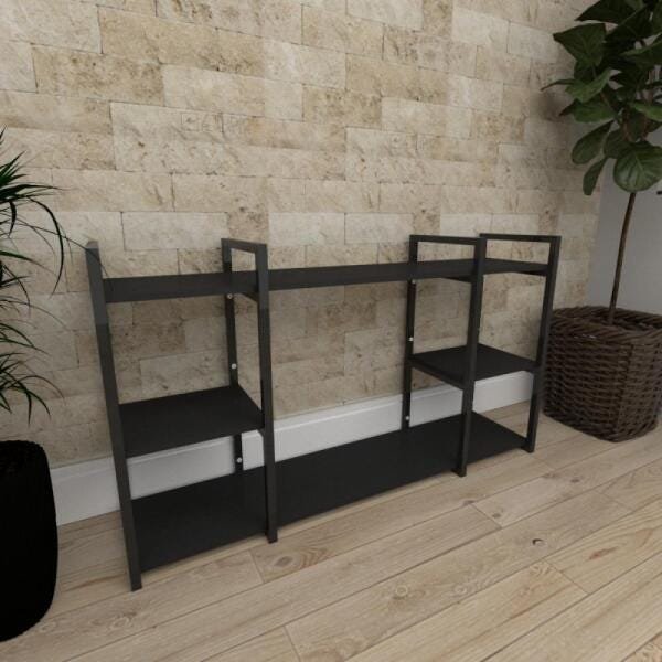 Mini estante industrial para sala aço cor preto prateleiras 30cm cor preto modelo ind17peps - 1