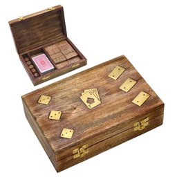Jogo de Cartas e Dominó com Estojo de Madeira e Metal Dourado 23cm Paris Luz - 1 Jogo de Cartas e Dominó com Estojo de Madeira e Metal Dourado 23cm Paris Luz - 1