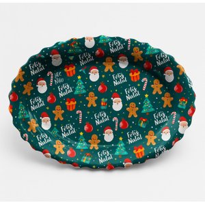 Bandeja Funda Natal Decorada Papai Noel Oval para Servir - 44cm:verde