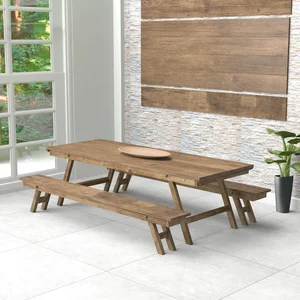 Mesa Rustica Com 2 Bancos Em Madeira 