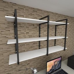 Prateleira industrial para escritório aço cor preto mdf 30cm modelo ind12 - 2