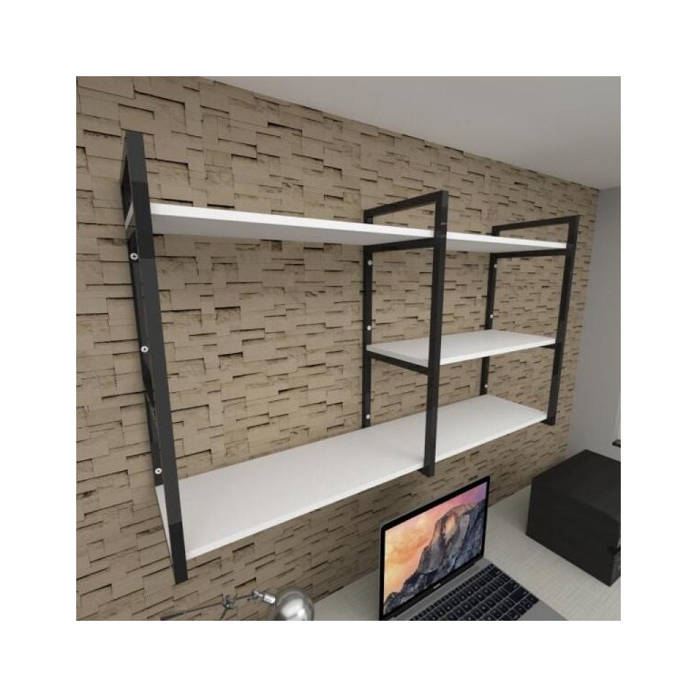 Prateleira Industrial para Escritório - Aço Preto - MDF 30cm - Modelo Ind14