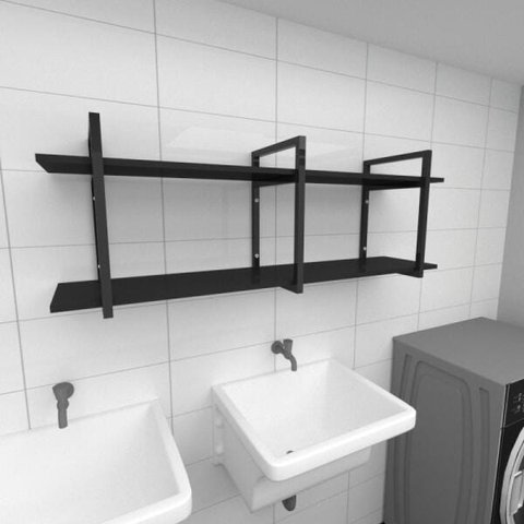 Prateleira industrial para lavanderia aço cor preto 30cm modelo ind05
