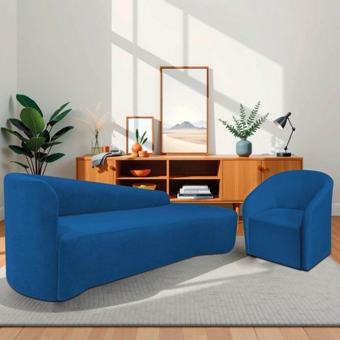 Kit Sofá Curvo França 220cm Ld. e Poltrona Luiza Max Conforto, Elegância e Design Moderno Linho