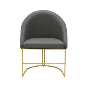 Poltrona Cadeira Lua Suede Cinza Base Metal