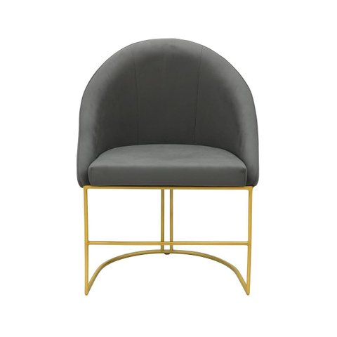 Poltrona Cadeira Lua Suede Cinza Base Metal