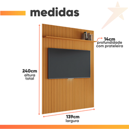 Painel para Tv até 55 Polegadas 1,35x2,40m Ripado com Prateleira Arbo Cedro Edn - 3