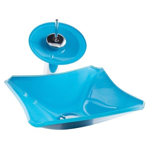 Kit Banheiro Cuba de Vidro Retrô 30 Cm + Torneira Cascata + Válvula Click + Sifão - Água - 3