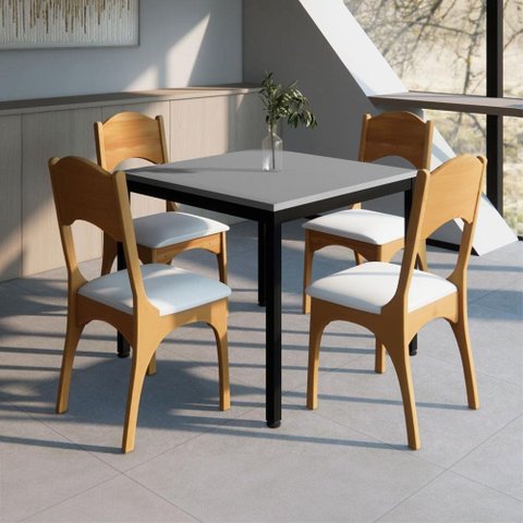 Mesa Cozinha e Refeitório 90cm x 90cm Pés Metal com 4 Cadeiras de Jantar Dalla Costa 100% MDF Casa