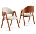 Ver imagem 1 de Kit 2 Cadeiras de Jantar Linho Bege com Courino Madeira Maciça Design Moderno