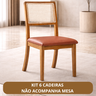 Kit 4 Cadeiras de Jantar Palha Estofadas Couro Pu Caramelo Tela Sextavada Rubi Madeira Maciça Mel - 2