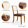 Kit 4 Cadeiras de Jantar Palha Estofadas Couro Pu Caramelo Tela Sextavada Rubi Madeira Maciça Mel - 6