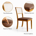 Ver imagem 6 de Kit 4 Cadeiras de Jantar Palha Estofadas Couro Pu Caramelo Tela Sextavada Rubi Madeira Maciça Mel