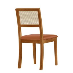 Kit 4 Cadeiras de Jantar Palha Estofadas Couro Pu Caramelo Tela Sextavada Rubi Madeira Maciça Mel - 12