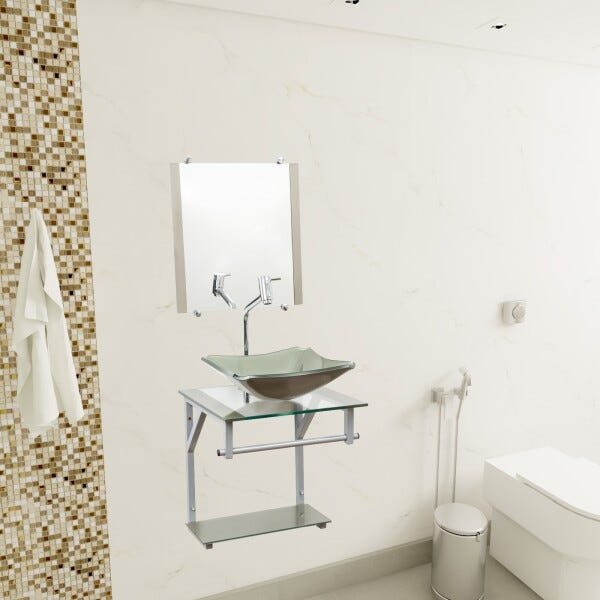 Gabinete para Banheiro De Vidro Madri 40 Cm Com Torneira Link - Creme - 2