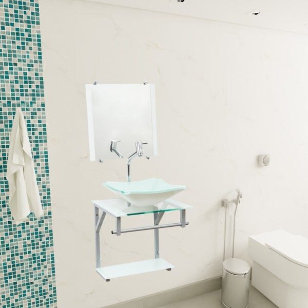 Gabinete para Banheiro De Vidro Madri 40 Cm Com Torneira Link - Branco - 2