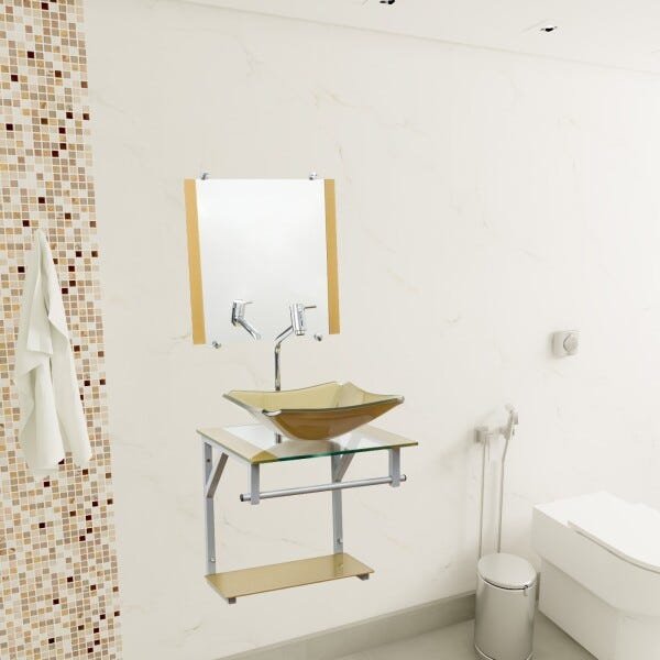 Gabinete para Banheiro De Vidro Madri 40 Cm Com Torneira Link - Dourado - 2