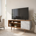 Ver imagem 4 de Rack para TV até 42 Polegadas com 1 Porta Amêndoa/Mármore Branco - Tecno Mobili