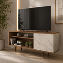 Ver imagem 1 de Rack para TV até 42 Polegadas com 1 Porta Amêndoa/Mármore Branco - Tecno Mobili
