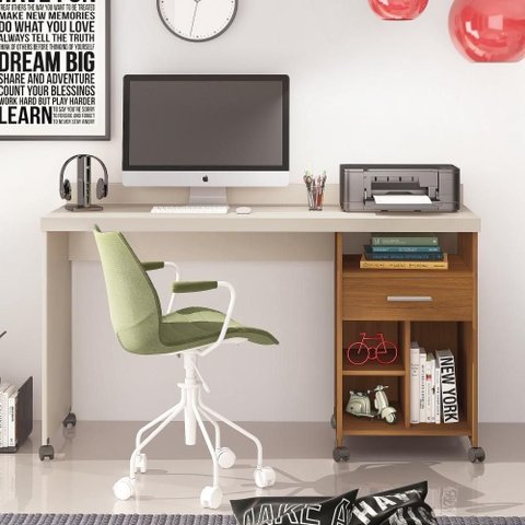 Escrivaninha Alphecca Moderno 1 Gaveta MDF MDP 136cm Off White Germai Móveis