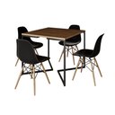 Ver imagem 2 de Mesa Jantar Industrial Amêndoa Quadrada 90x90 Base V Ferro Preto com 4 Cadeiras Eames Eiffel Pretas