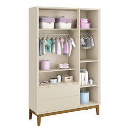 Jogo de Quarto Infantil Guarda Roupa 3 Portas e Cômoda 1 Porta Classic Areia Fosco com Pés - 4