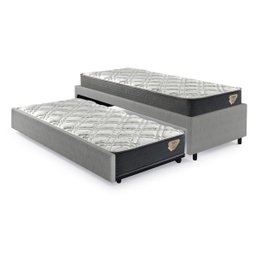 Bicama Box Solteiro 88x188 Courino Linho Cinza com Dois Colchões Adapto Molas Ensacadas Ecoflex - 1