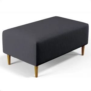 Puff Sala Damon Multiuso Linho Preto Pés Palito Castanho