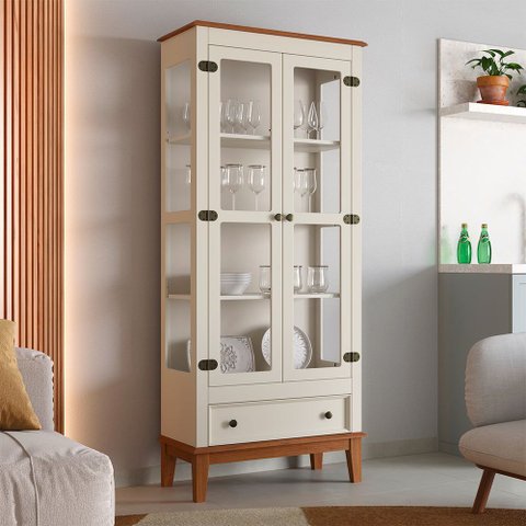Cristaleira 2 Portas + 1 Gaveta - Off White