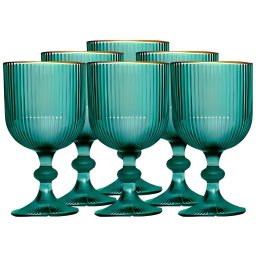Jogo com 6 Taças Cameratta de Vidro Verde com Borda Dourada para Agua ou Suco 365ml - 1