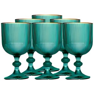 Jogo com 6 Taças Cameratta de Vidro Verde com Borda Dourada para Agua ou Suco 365ml