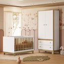 Ver imagem 1 de Quarto de Bebê com Berço Mini Cama Slim e Guarda Roupa Flora Branco Freijó Qmovi