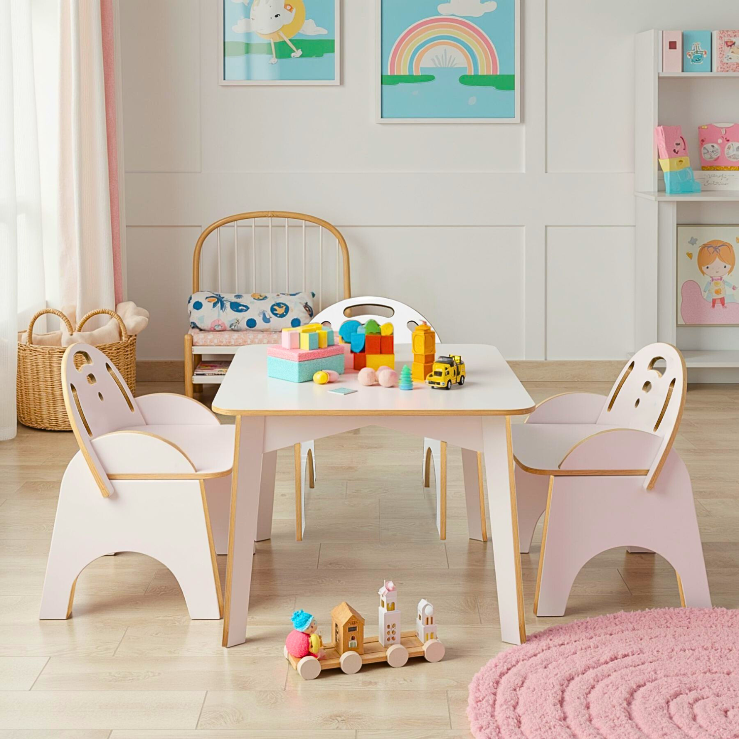 Mesa Infantil Didatica para Atividades Educativa Pintura Refeição Brincadeira Desmontavel Portatil - 1