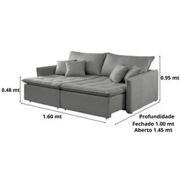 Sofá Cama Sem Caixa 2 Lugares Veludo Roma 1.60x1.45 Premium:Cinza - 2 Sofá Cama Sem Caixa 2 Lugares Veludo Roma 1.60x1.45 Premium:Cinza - 2