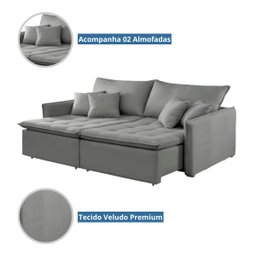 Sofá Cama Sem Caixa 2 Lugares Veludo Roma 1.60x1.45 Premium:Cinza - 3 Sofá Cama Sem Caixa 2 Lugares Veludo Roma 1.60x1.45 Premium:Cinza - 3