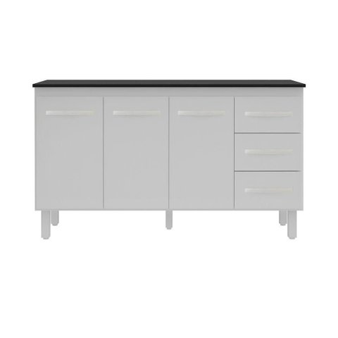 Kit Balcão Gabinete 138cm Carina Branco com Tampo 140cm Preto
