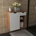 Ver imagem 1 de Balcão Gabinete para Banheiro Suspenso com Gaveta Branco Bn3605 Amêndoa/branco
