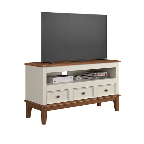 Rack para TV 43 Polegadas Madeira Maciça 3 Gavetas Rústico 113,8cm Off White - Apaixone & Decore
