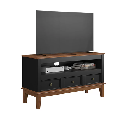 Rack para TV 43 Polegadas Madeira Maciça 3 Gavetas Rústico 113,8cm Preto - Apaixone & Decore