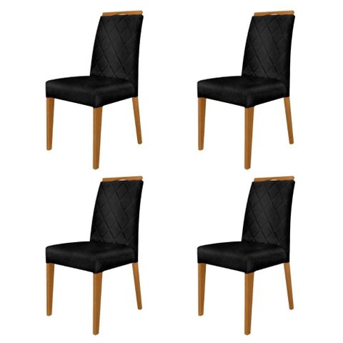 Kit 4 Cadeiras de Jantar Estofadas Madeira Maciça Multimóveis Cr15020 Madeirado/preto