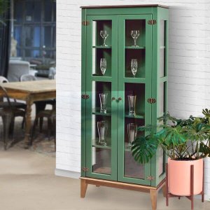 Cristaleira de Madeira Maciça 2 Portas - Verde