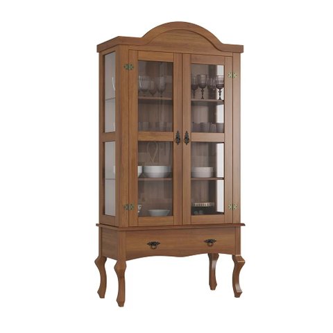 Cristaleira de Madeira Maciça Luis Xv Alta - Amêndoa