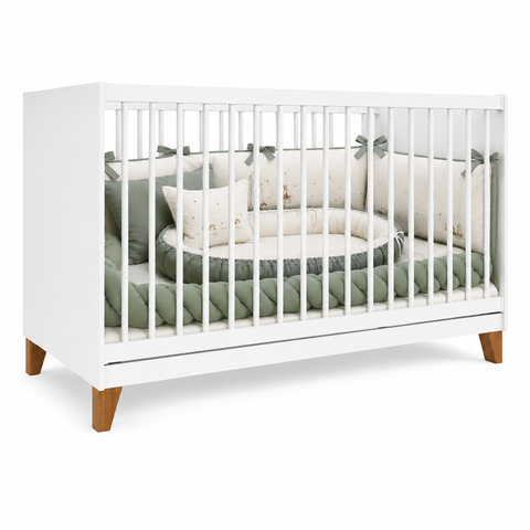 Berço Magia Padrão Bebê MDP Pés Madeira Estrado 3 Alturas para Colchão 130x60 - Branco