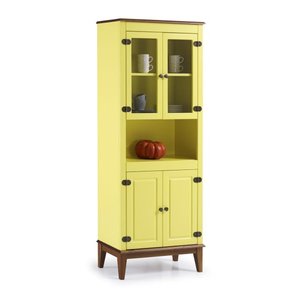 Cristaleira de Madeira Maciça 4 Portas - Amarelo Lemon