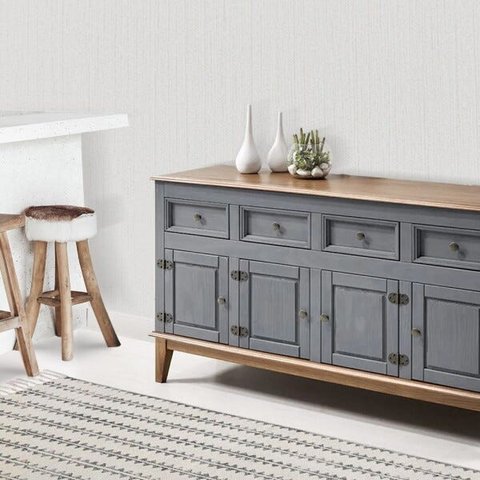 Balcão de Madeira Maciça 4 Portas e 4 Gavetas - Cinza