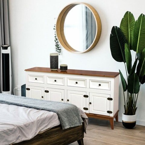 Balcão de Madeira Maciça 4 Portas e 4 Gavetas - Branco