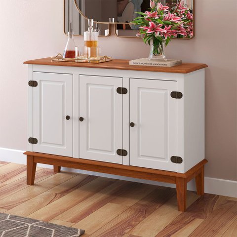 Balcão de Madeira Maciça 3 Portas - Branco