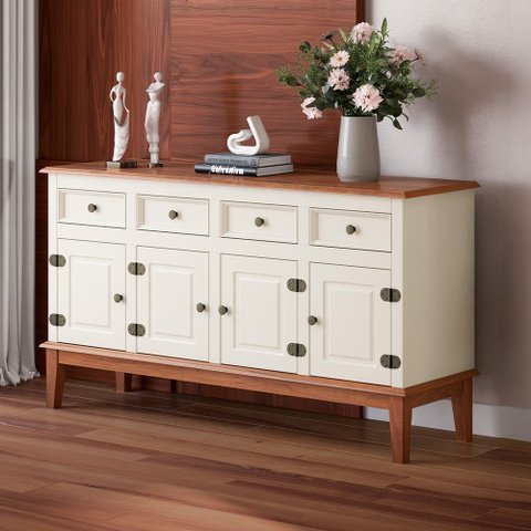 Balcão de Madeira Maciça 4 Portas e 4 Gavetas - Off White