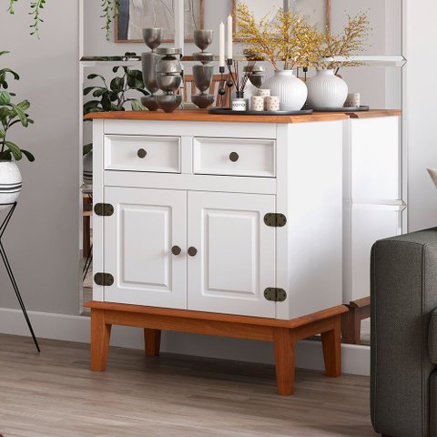 Balcão de Madeira Maciça 2 Portas e 2 Gavetas - Branco