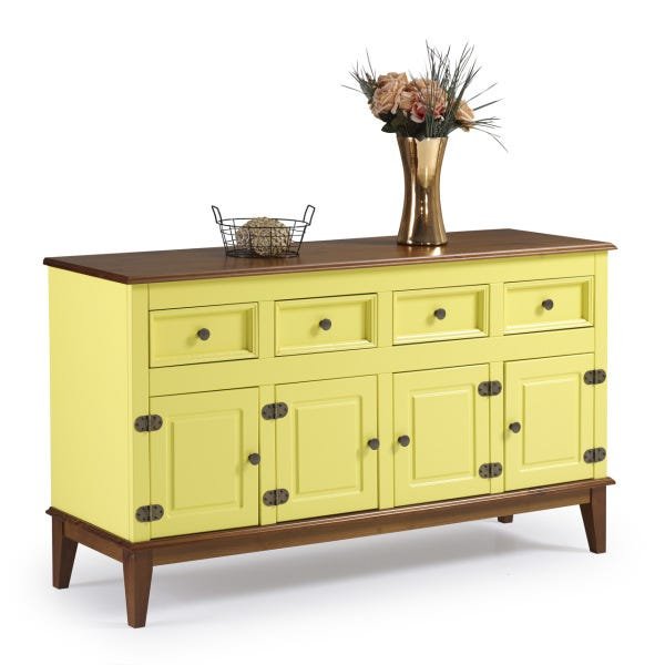 Balcão de Madeira Maciça 4 Portas e 4 Gavetas - AMARELO LEMON Menor preço em Balcão de Madeira Maciça 4 Portas e 4 Gavetas - AMARELO LEMON